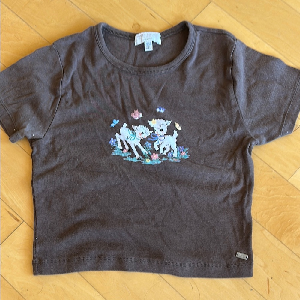 Pull&Bear Brown Short Sleeve Baby Tee with Graphic Design